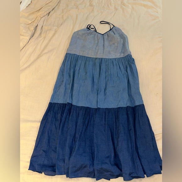 M.i.h. Jeans Blue Chambray Colorblock Sunset Three Tiered Sundress - Picture 10 of 10